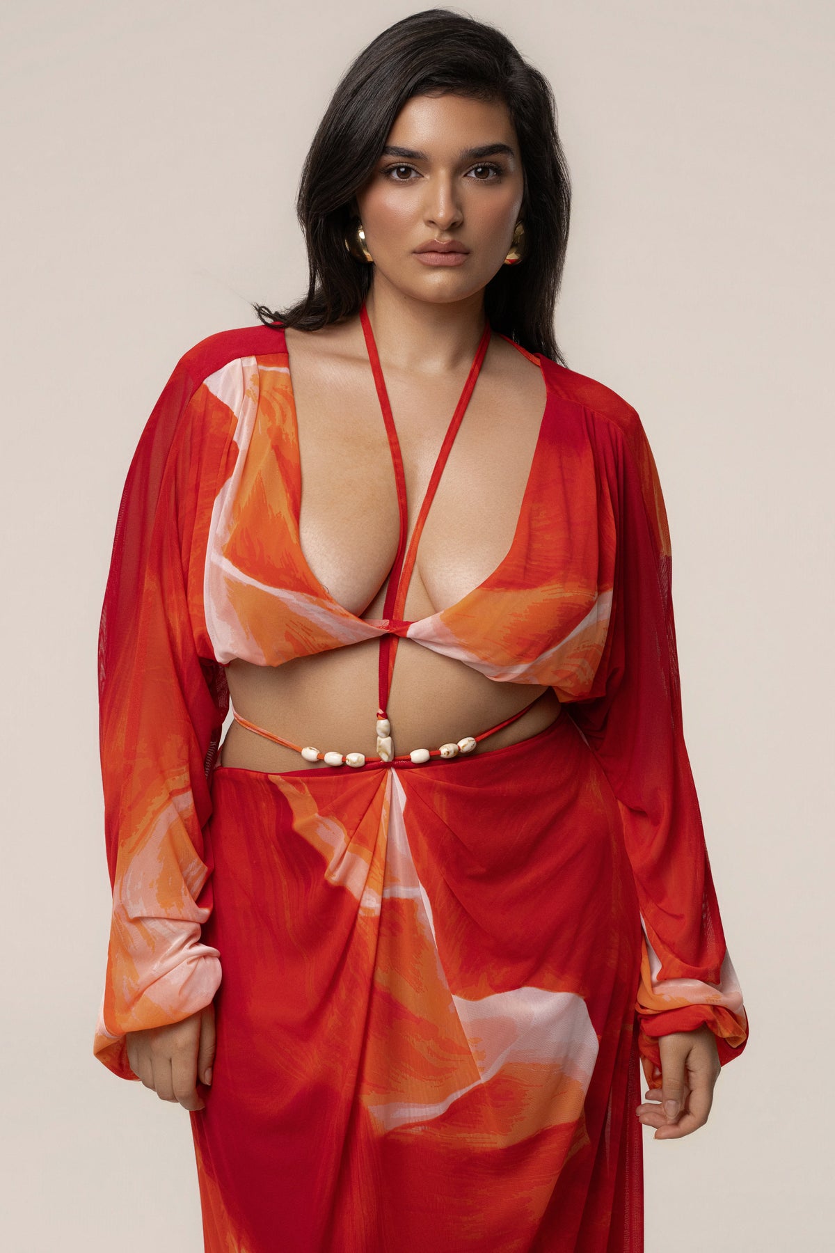 Sunset Red Selene Draped Top