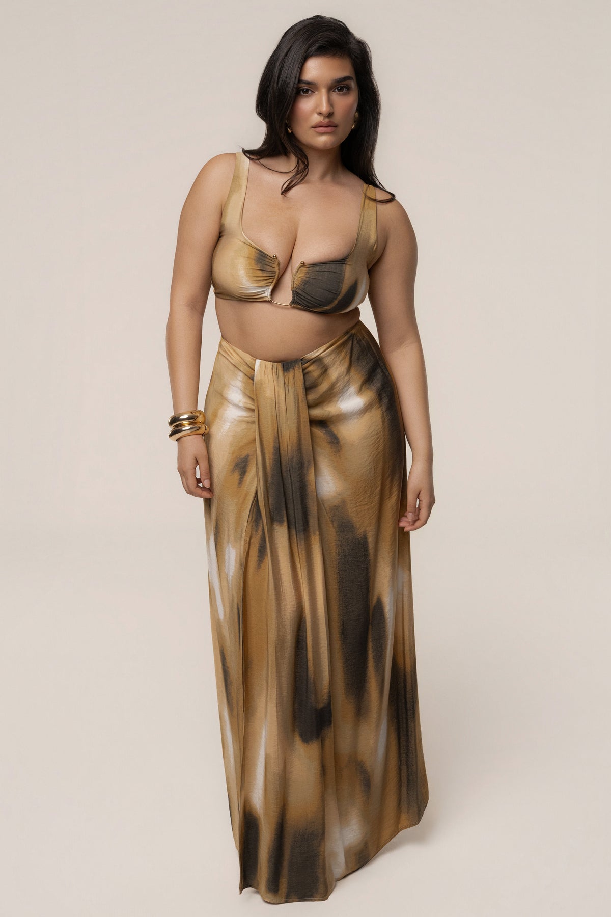 Brown Flowing Elegance Maxi Skirt
