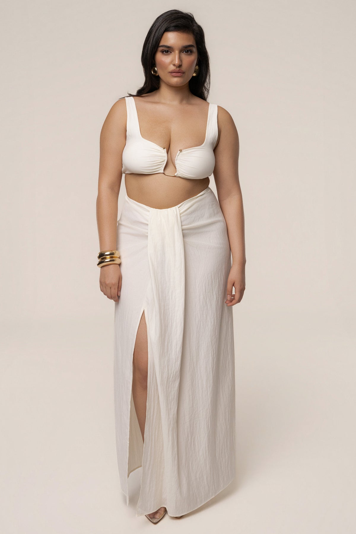 Ivory Flowing Elegance Maxi Skirt