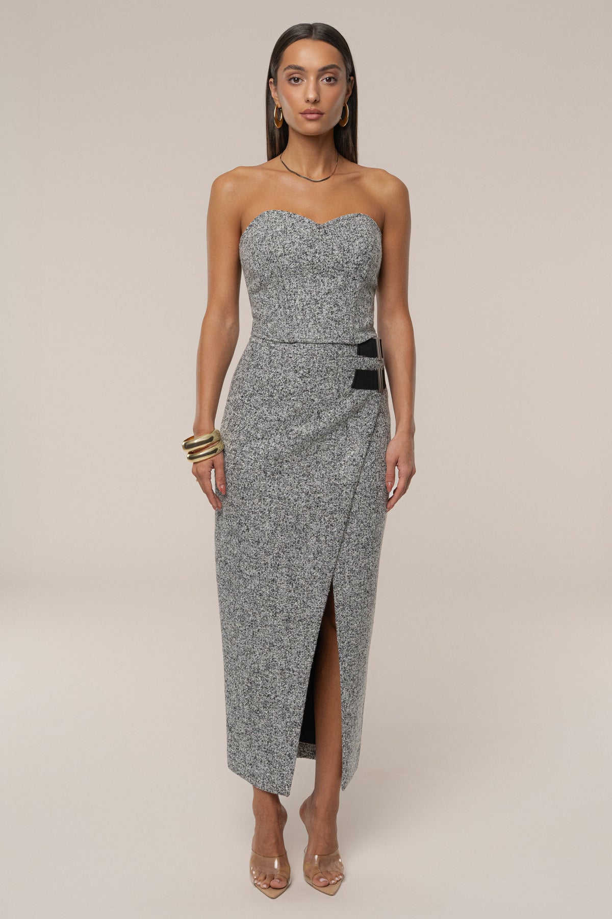 Lt. Grey Gisele Tweed Slit Skirt