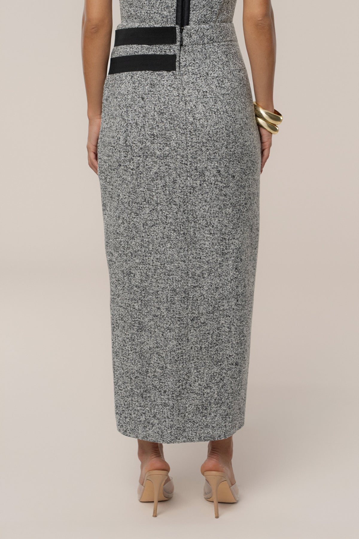 Lt. Grey Gisele Tweed Slit Skirt