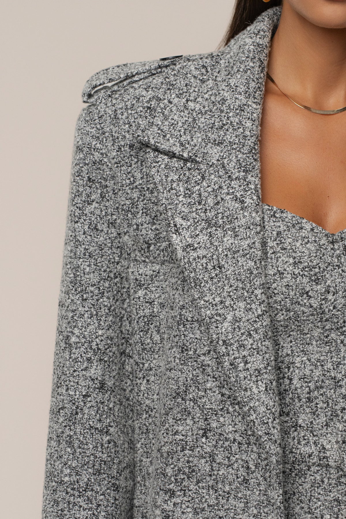 Lt. Grey Savannah Belted Tweed Coat