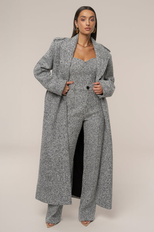 Lt. Grey Savannah Belted Tweed Coat