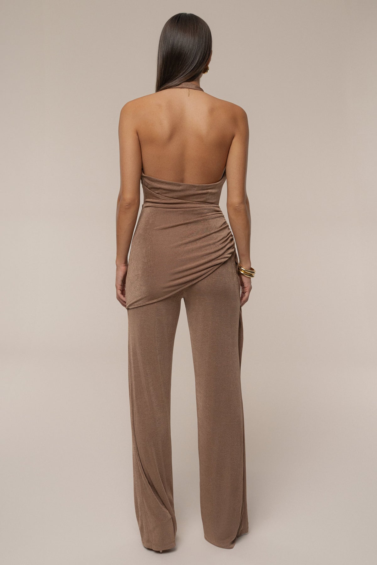 Beige Rustic Charm Halter Jumpsuit