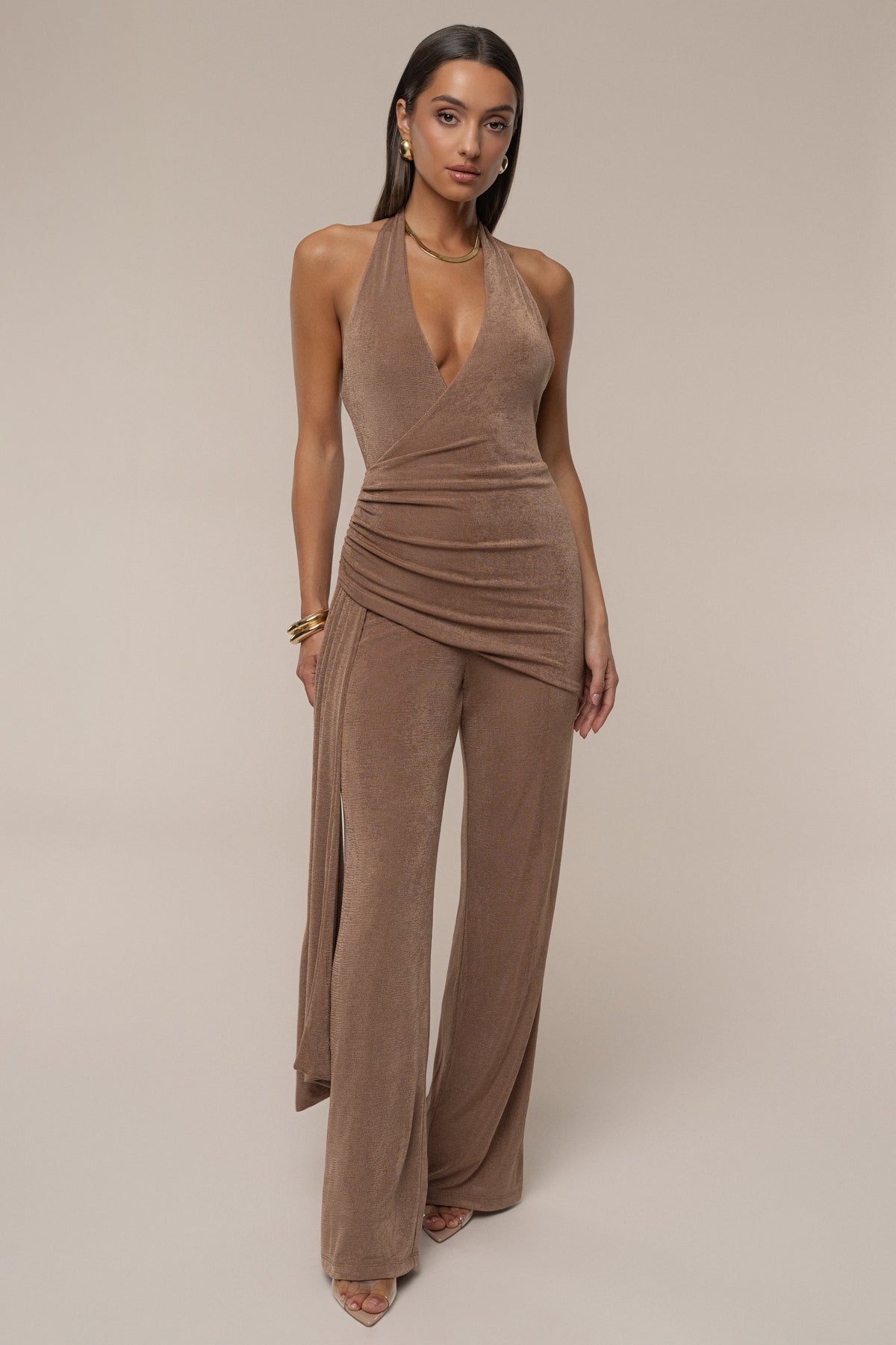 Beige Rustic Charm Halter Jumpsuit