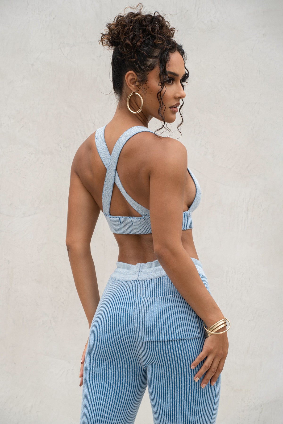 Denim/White Faya Ribbed Pants