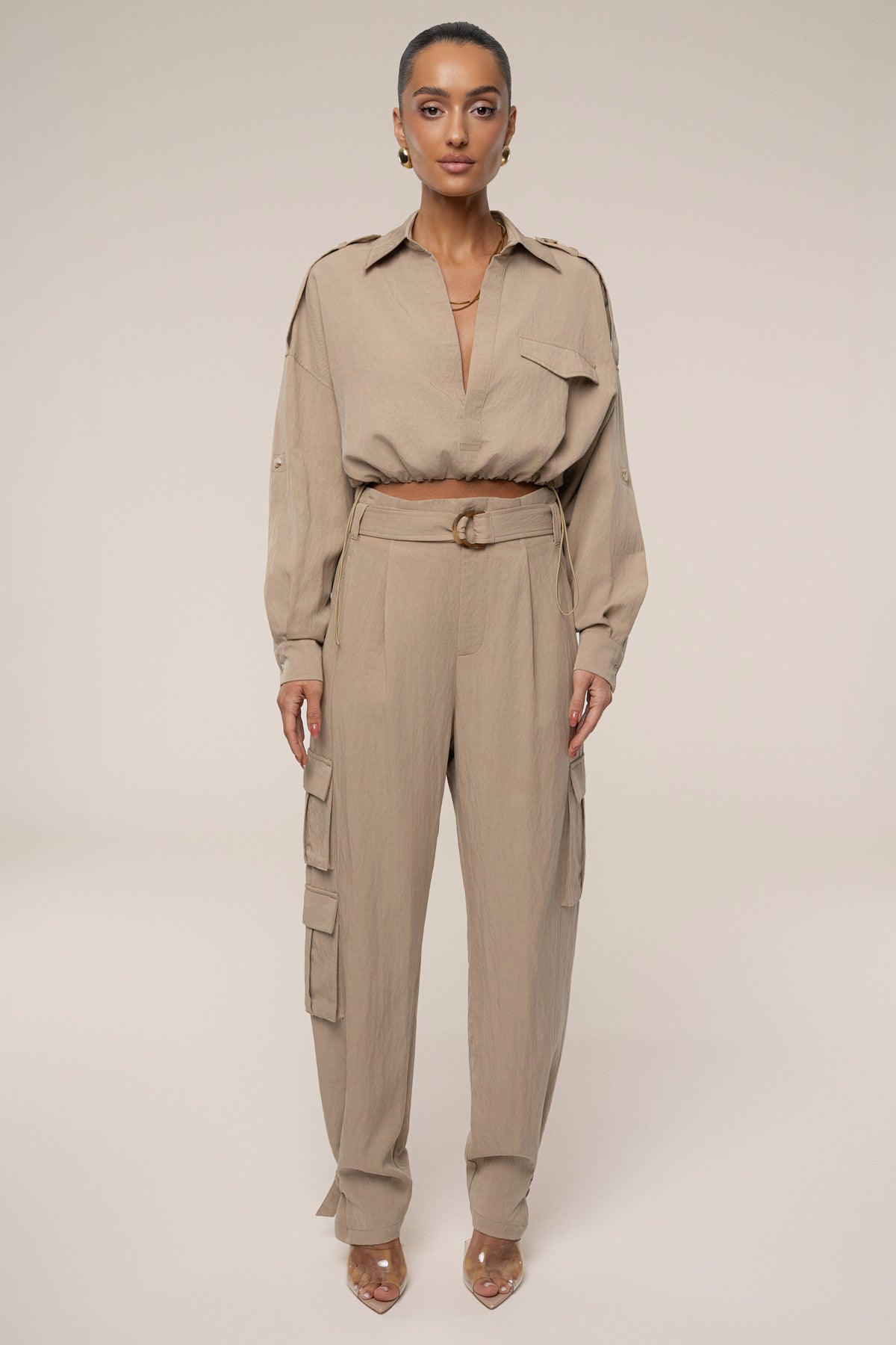 Tan Boundless Belted Cargo Pants