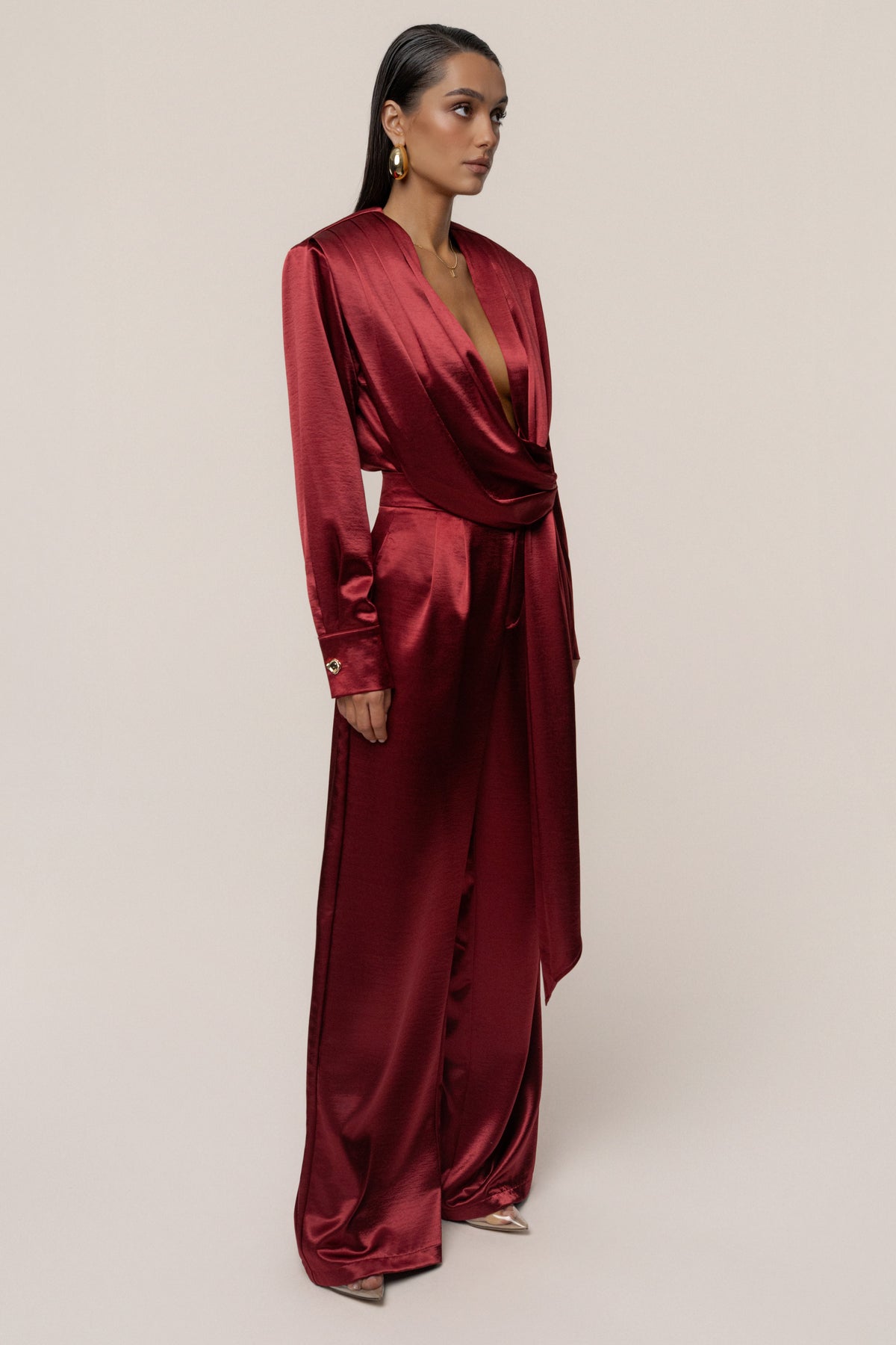 Burgundy Signature Satin Trousers