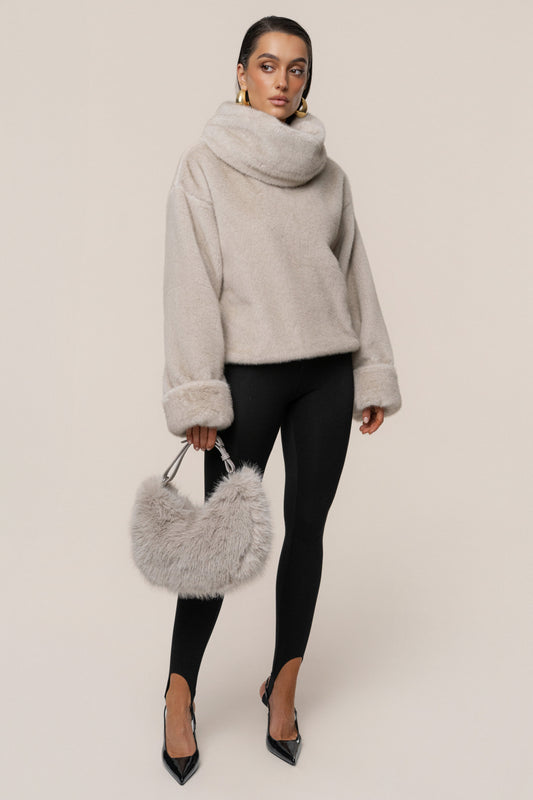 Stone Polished Faux Fur Pullover