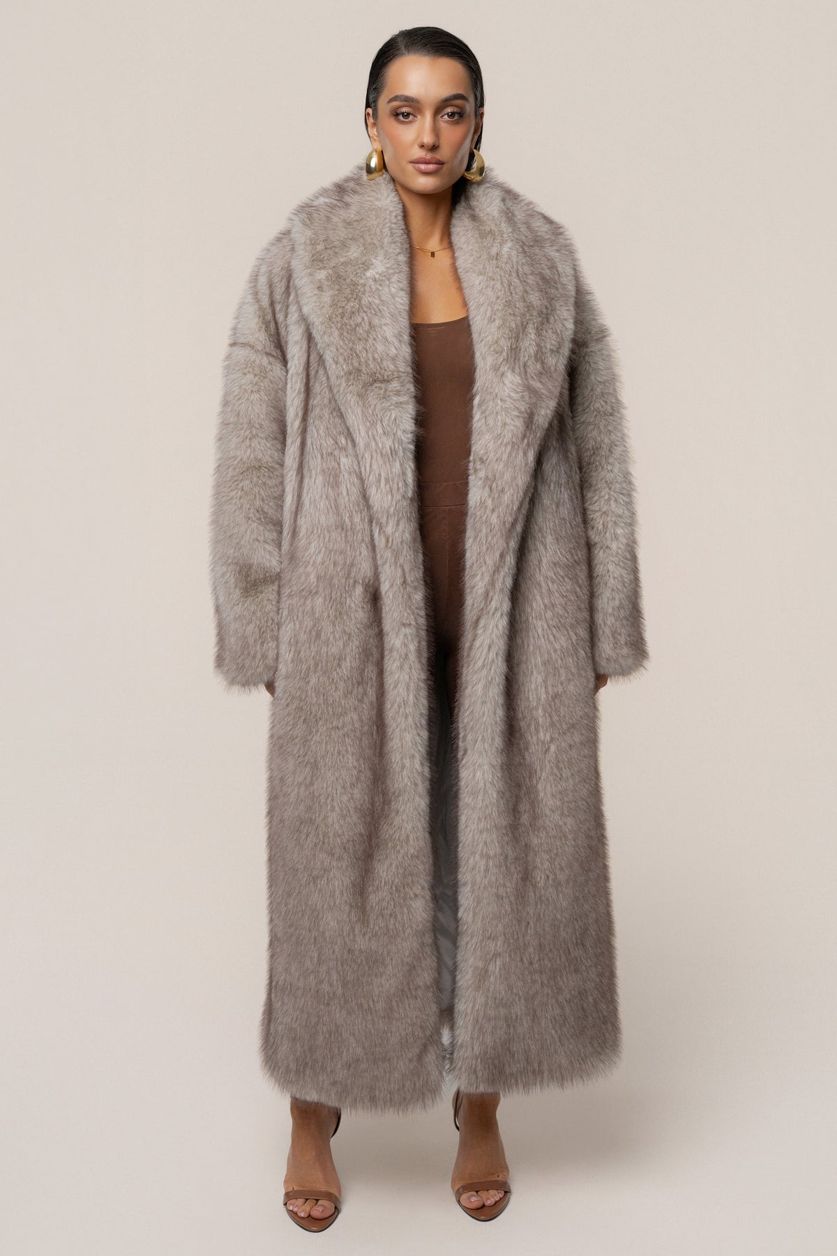 Ivory/Brown Aspen Days Faux Fur Coat