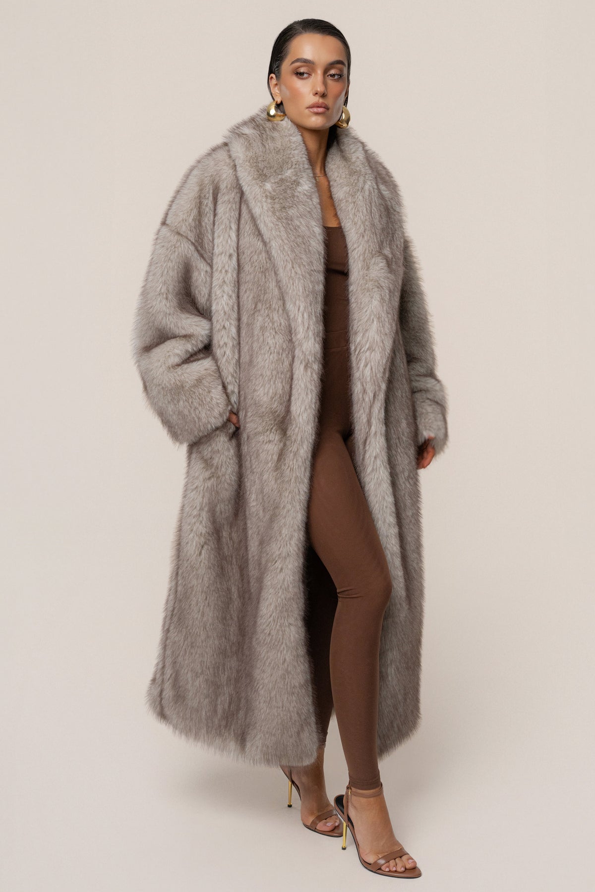 Ivory/Brown Aspen Days Faux Fur Coat
