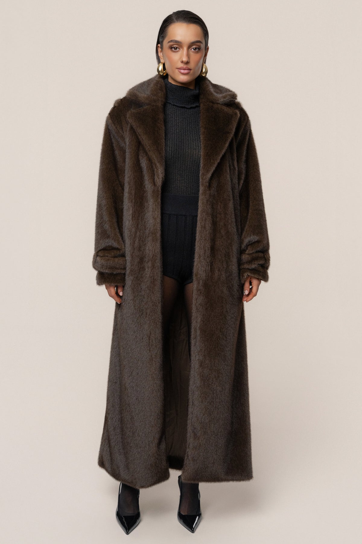 Brown Uptown Faux Fur Coat
