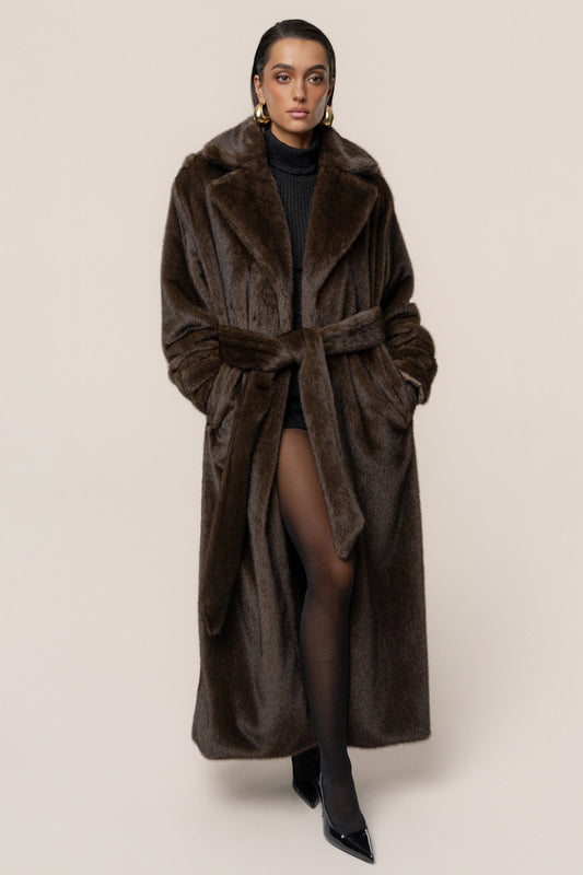 Brown Uptown Faux Fur Coat