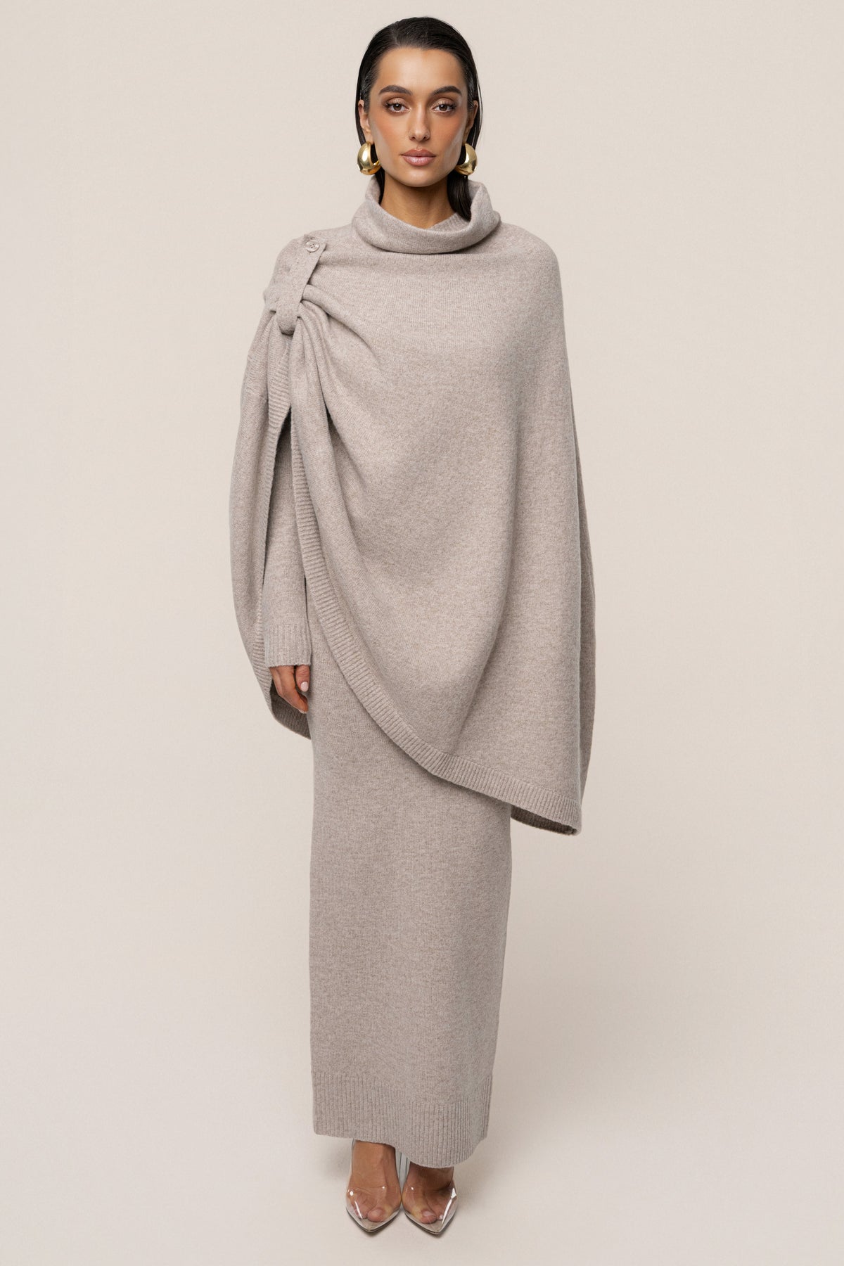 Beige Lodge Bound Turtleneck Shawl