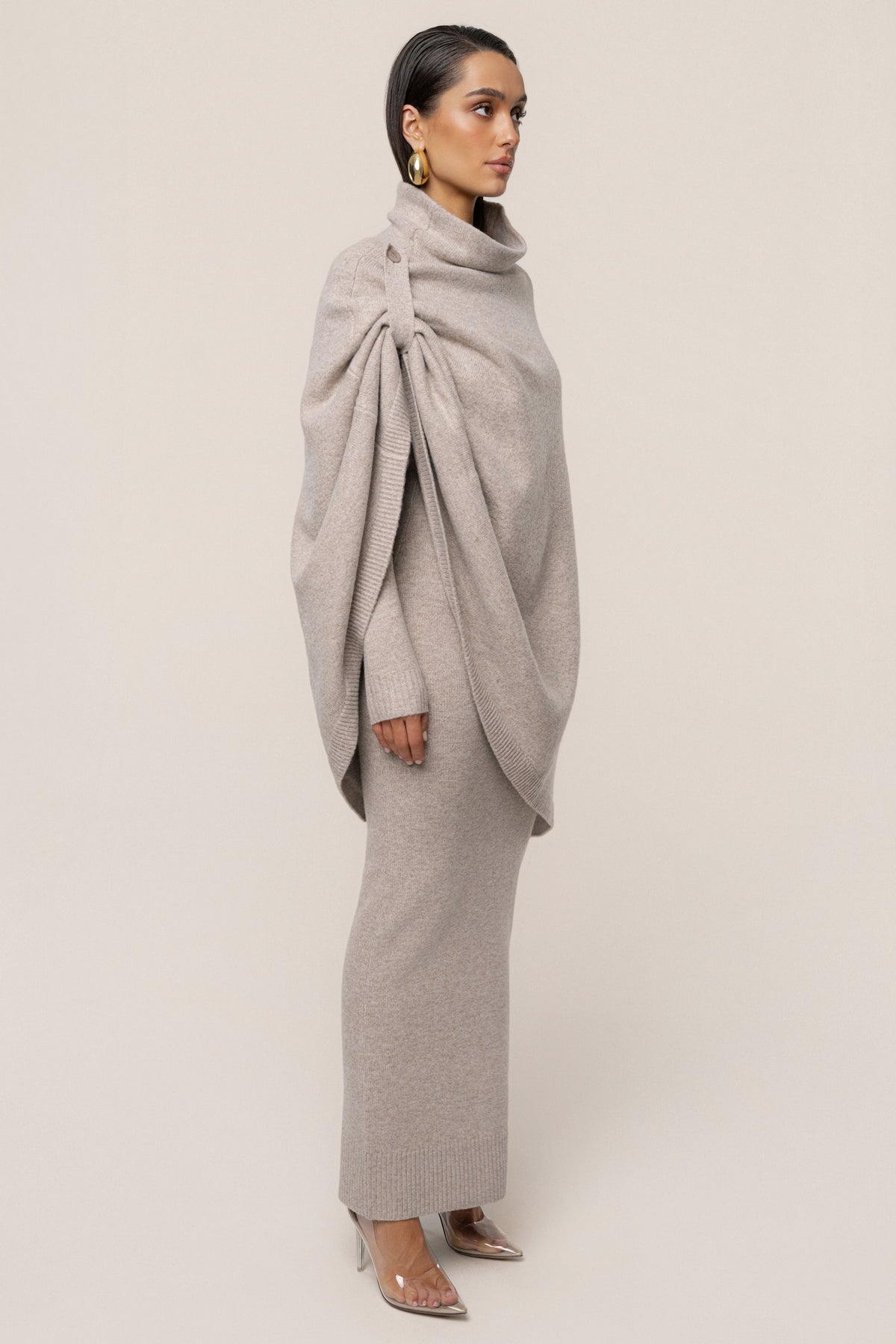 Beige Lodge Bound Turtleneck Shawl