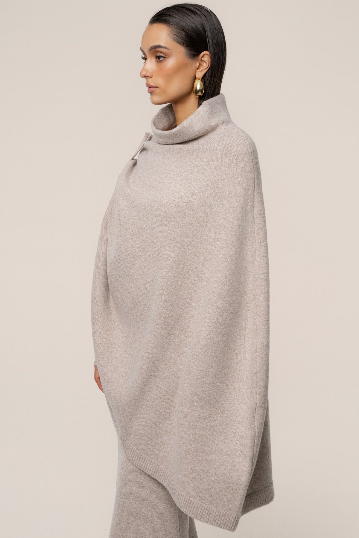 Beige Lodge Bound Turtleneck Shawl