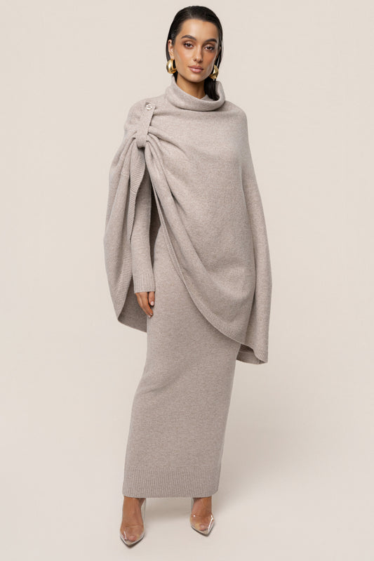 Beige Lodge Bound Turtleneck Shawl