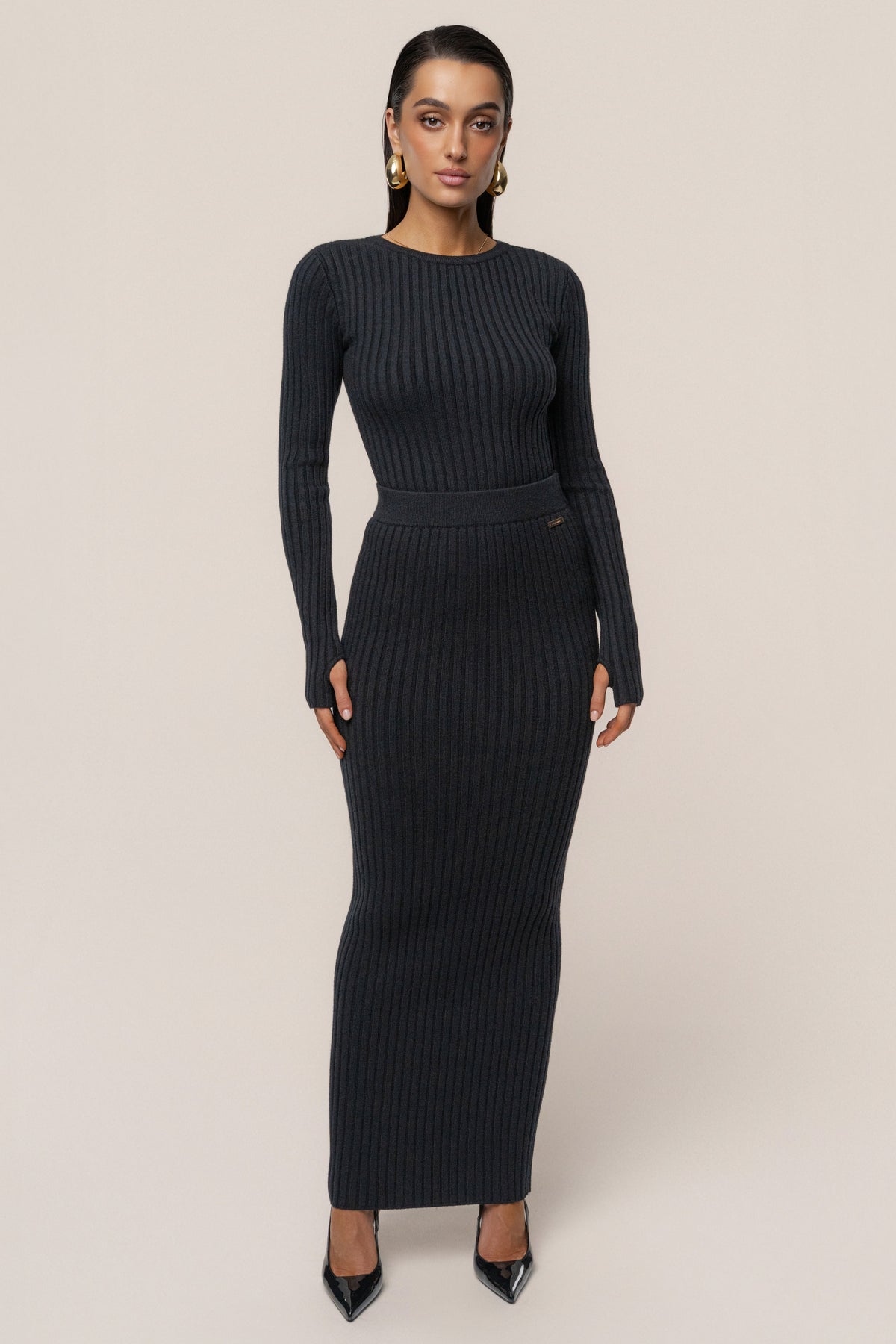 Black Soft Reset Ribbed Skirt