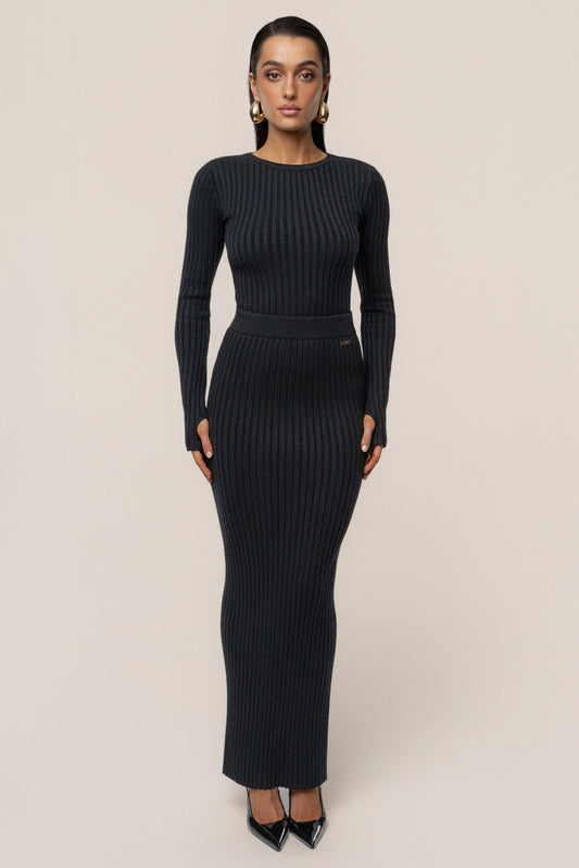 Black Soft Reset Ribbed Skirt