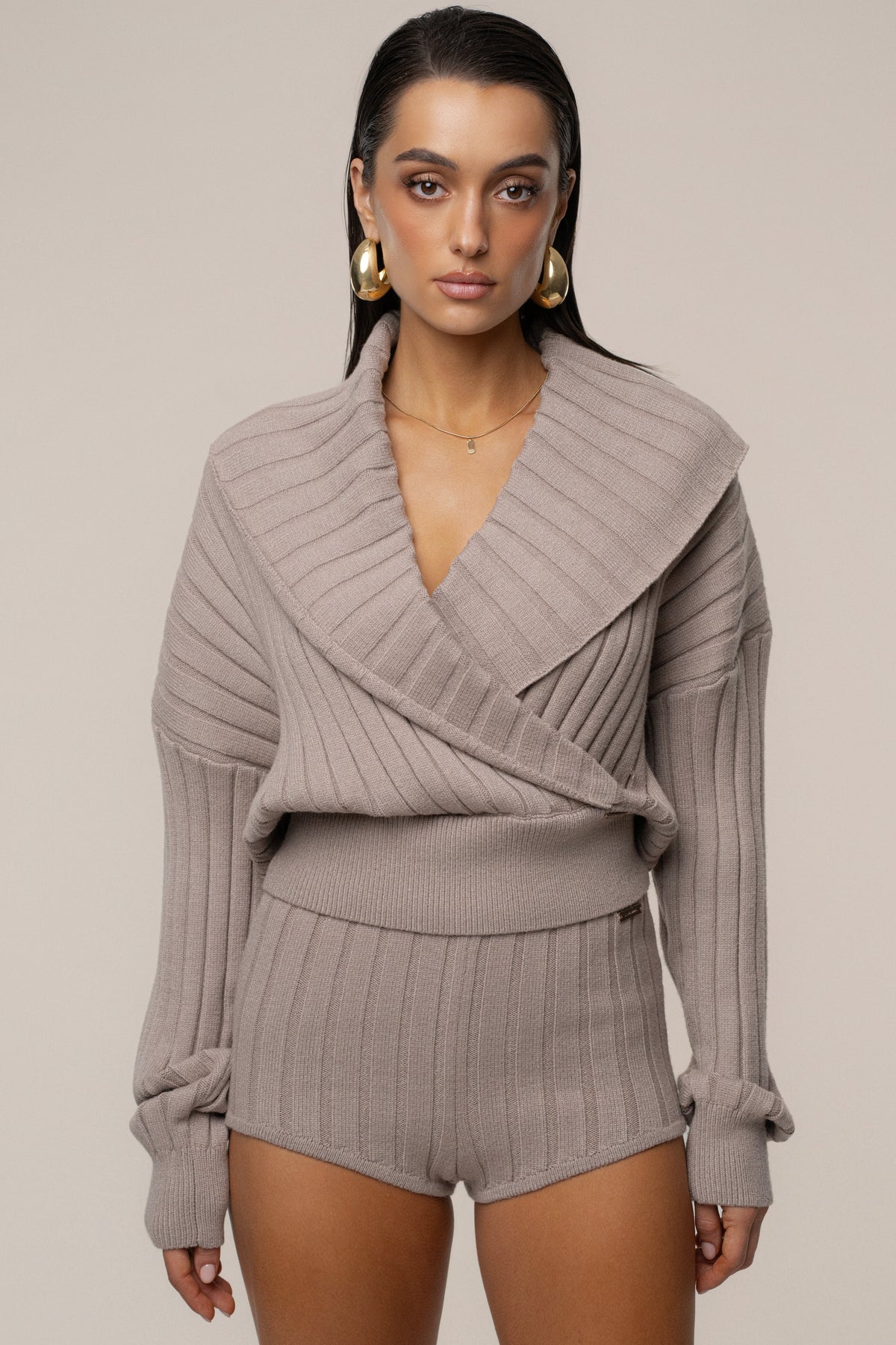 Taupe Knit Things Ribbed Shorts