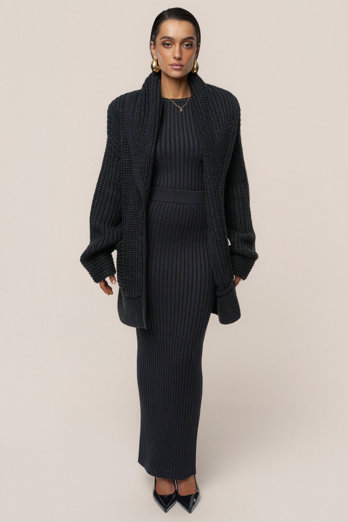 Black Soft Reset Ribbed Skirt