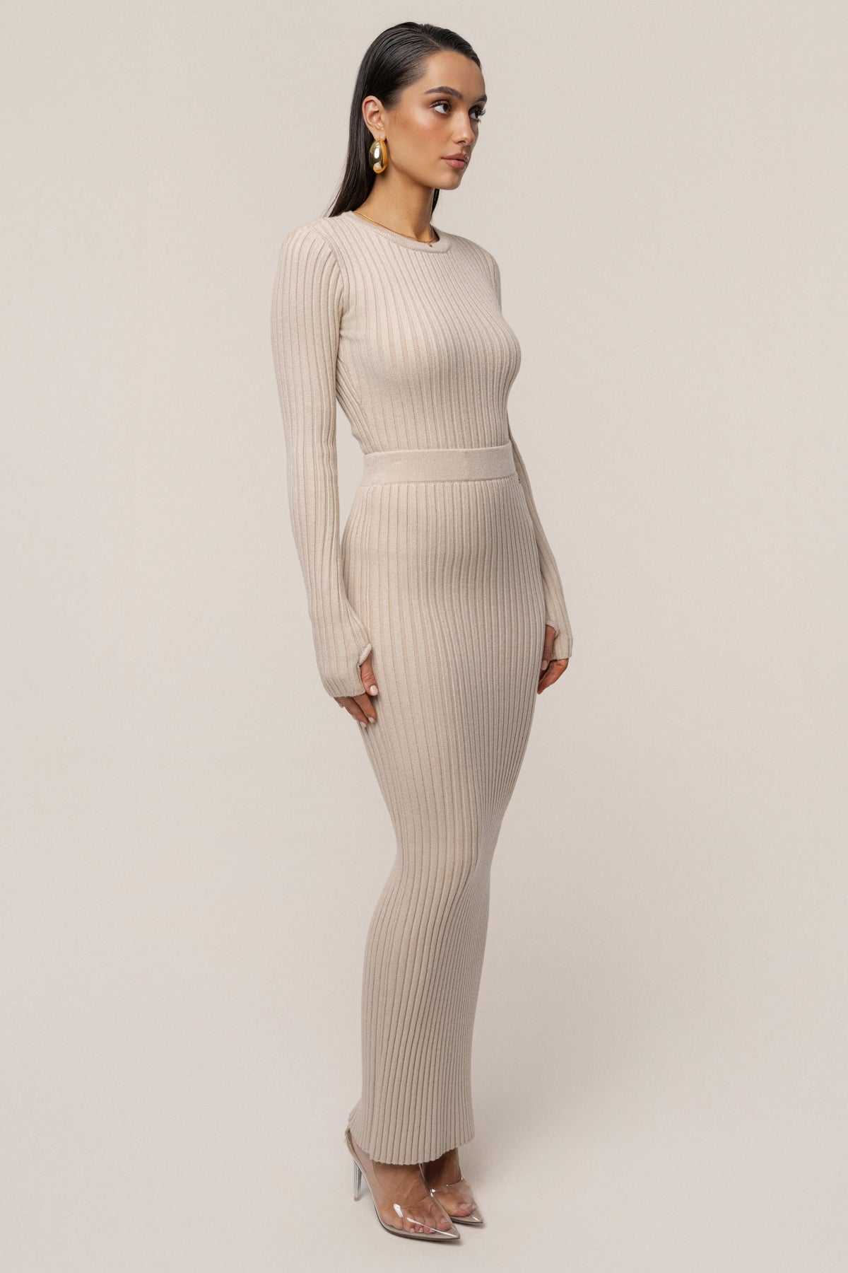 Stone Soft Reset Ribbed Skirt