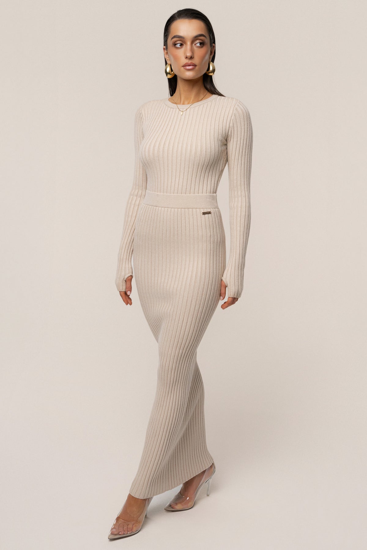 Stone Soft Reset Ribbed Skirt