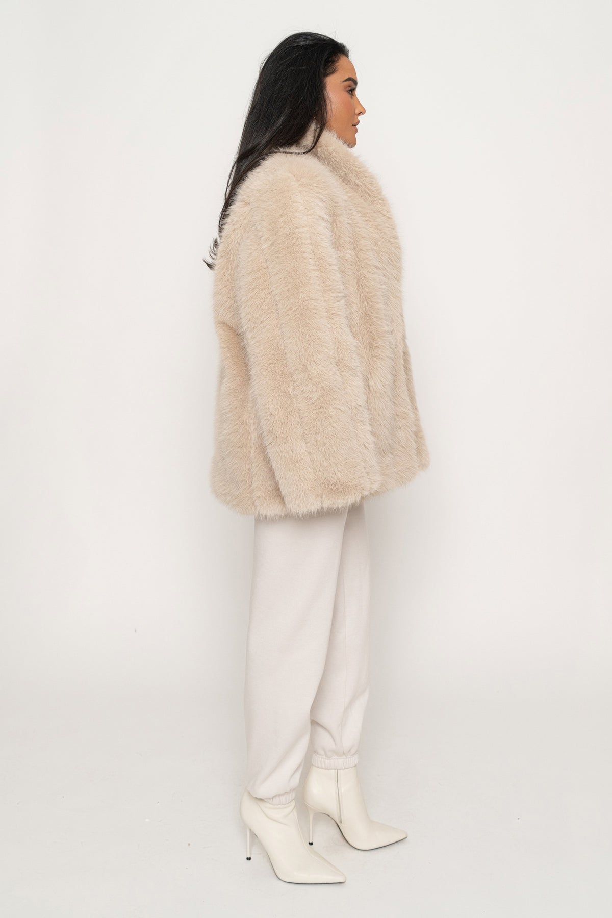 Beige Cropped Manhattan Faux Fur Coat