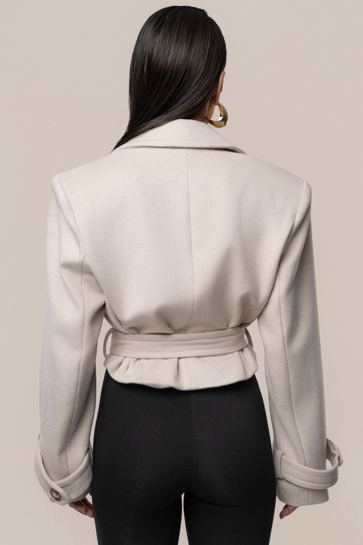 Beige Sharp Presence Crop Jacket