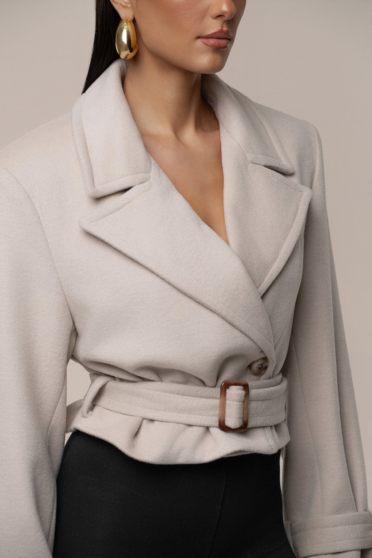 Beige Sharp Presence Crop Jacket