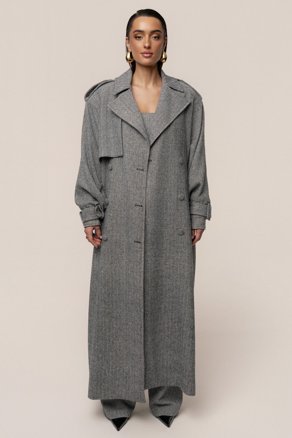 Herringbone Oversized Trench Coat