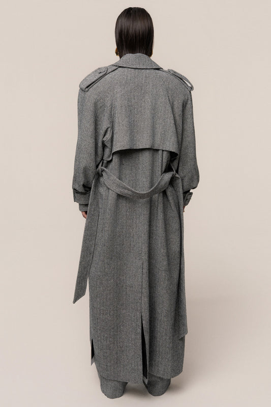 Herringbone Oversized Trench Coat