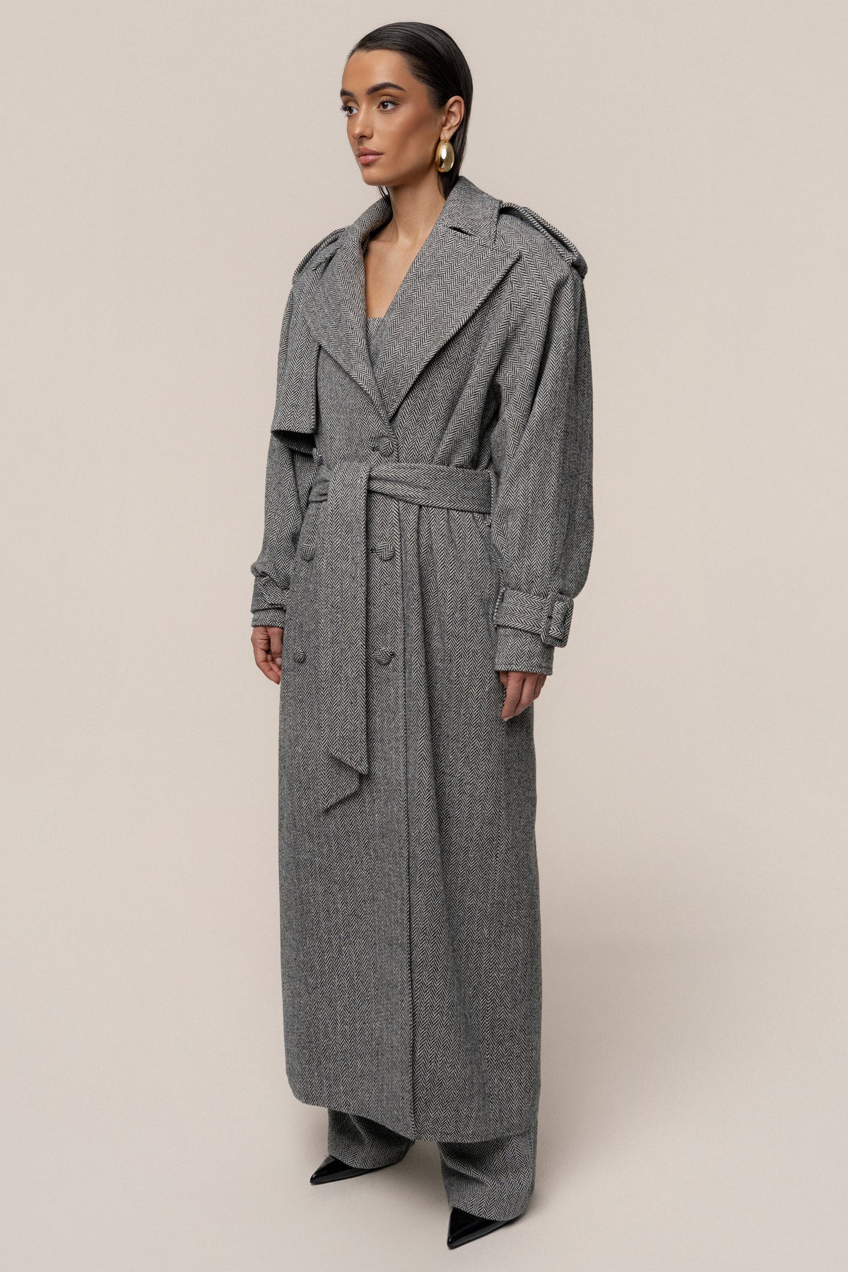 Herringbone Oversized Trench Coat