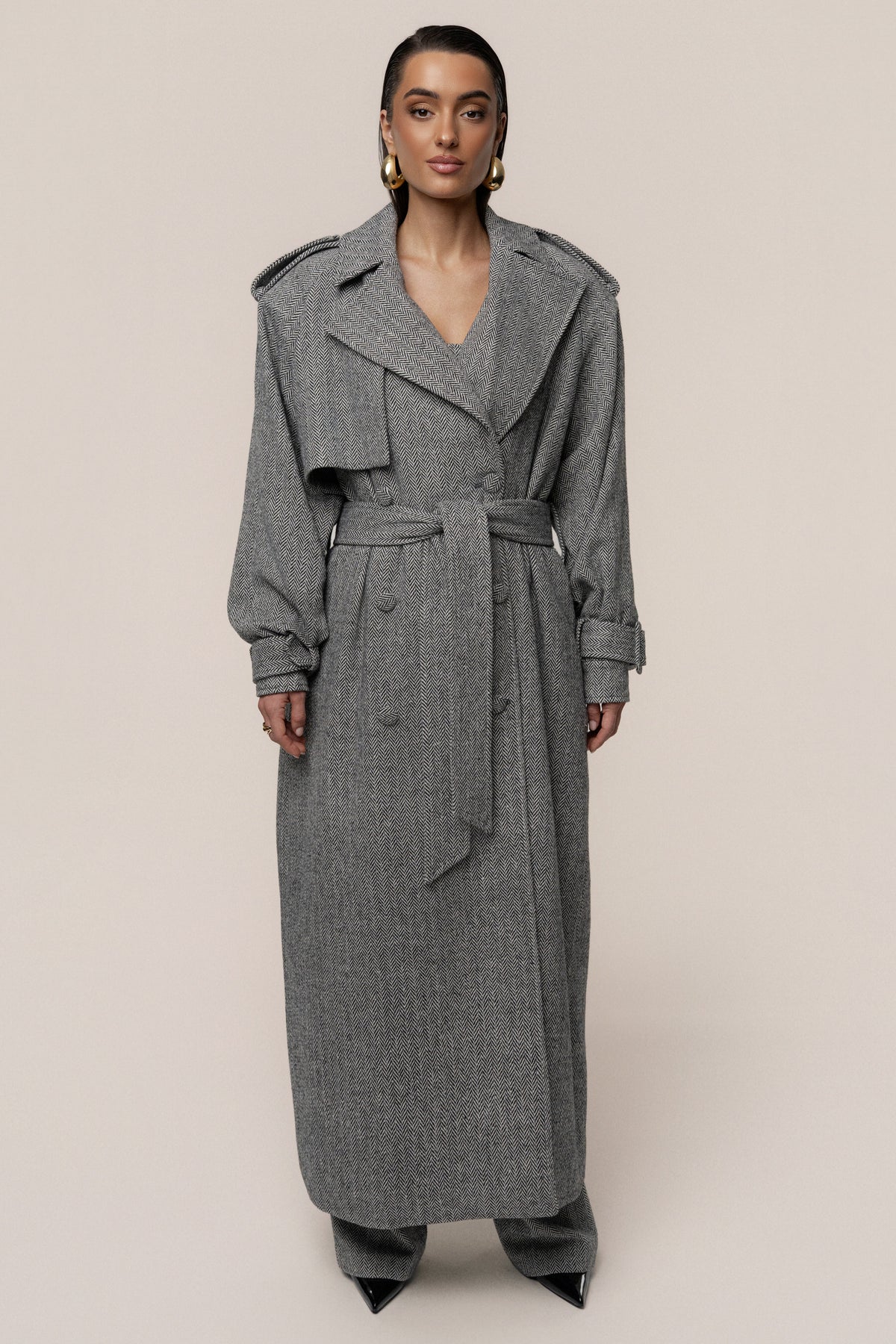 Herringbone Oversized Trench Coat