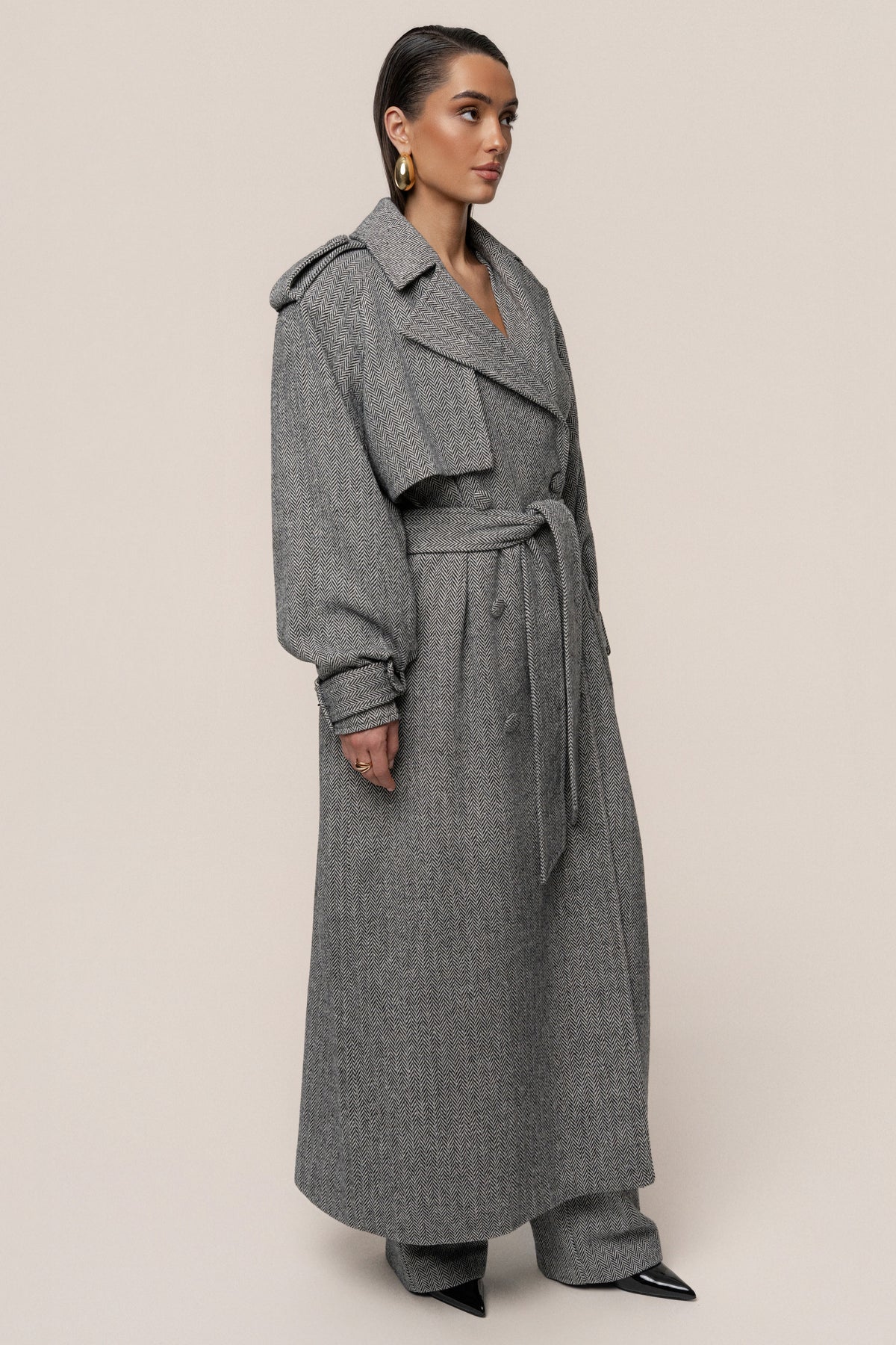 Herringbone Oversized Trench Coat