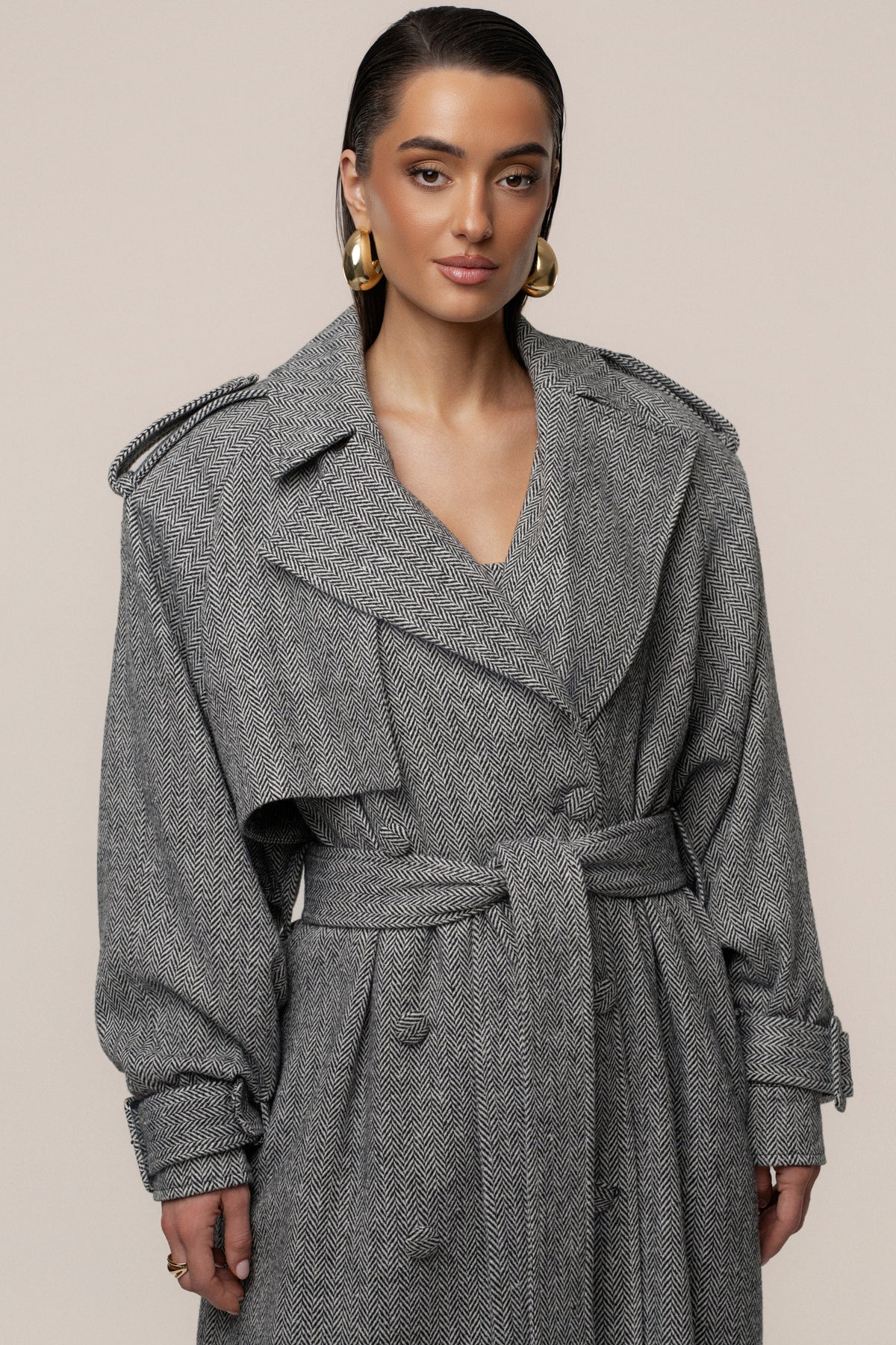 Herringbone Oversized Trench Coat