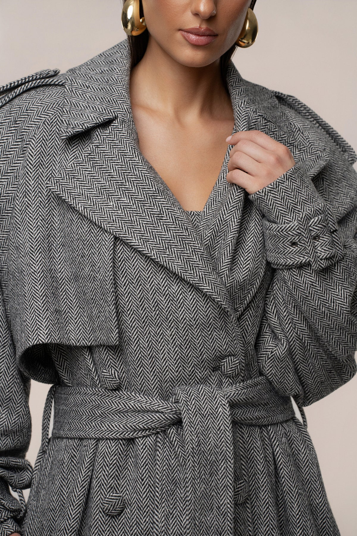 Herringbone Oversized Trench Coat