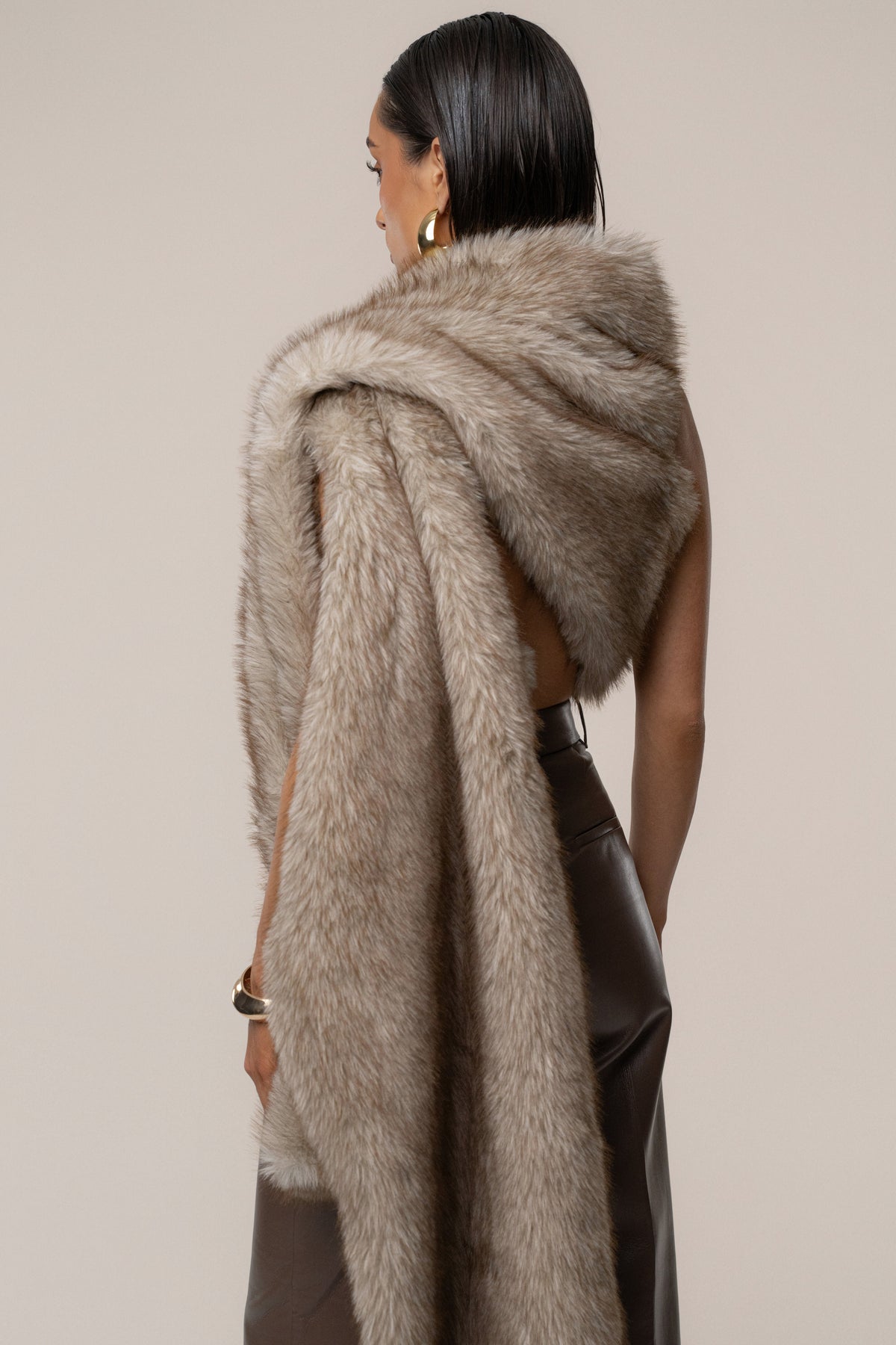 Ivory/Brown Winter Bliss Faux Fur Wrap