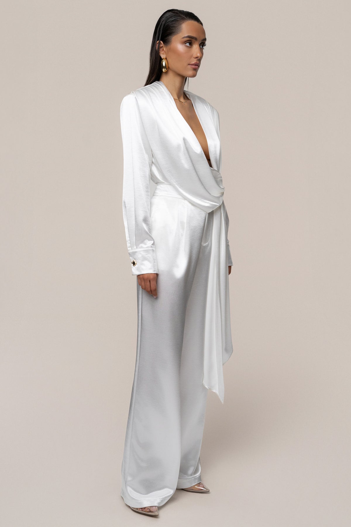 White Signature Satin Trousers
