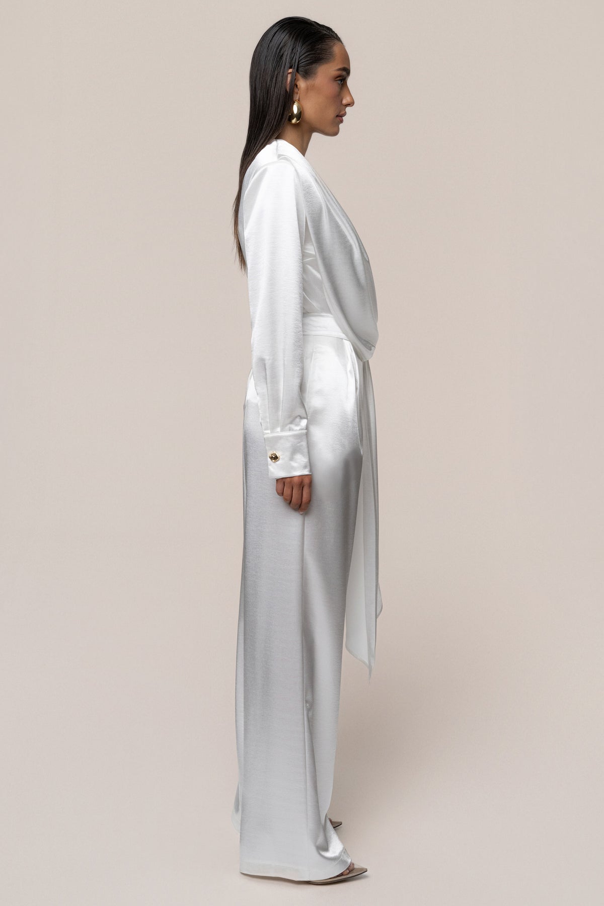 White Signature Satin Trousers