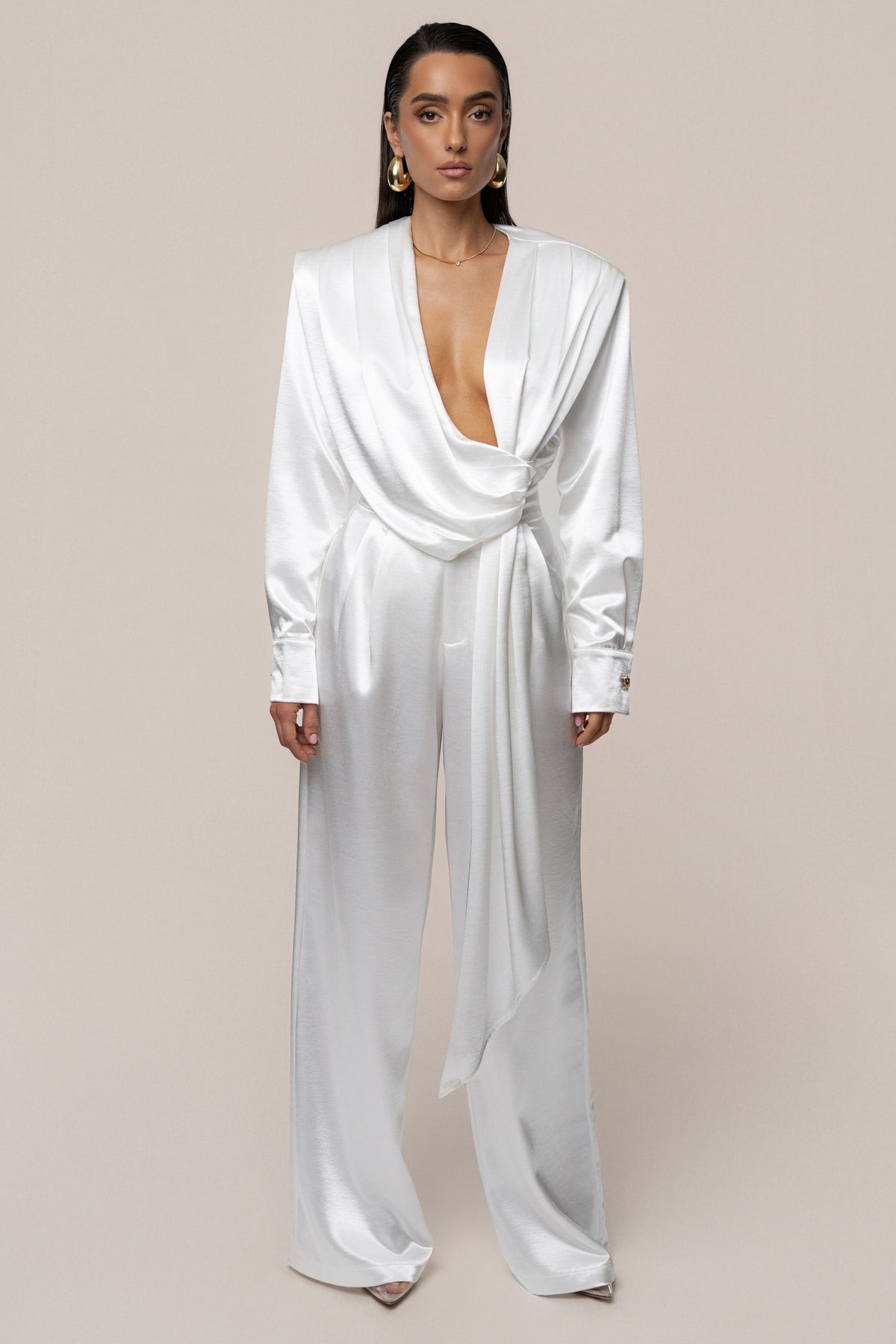 White Signature Satin Trousers