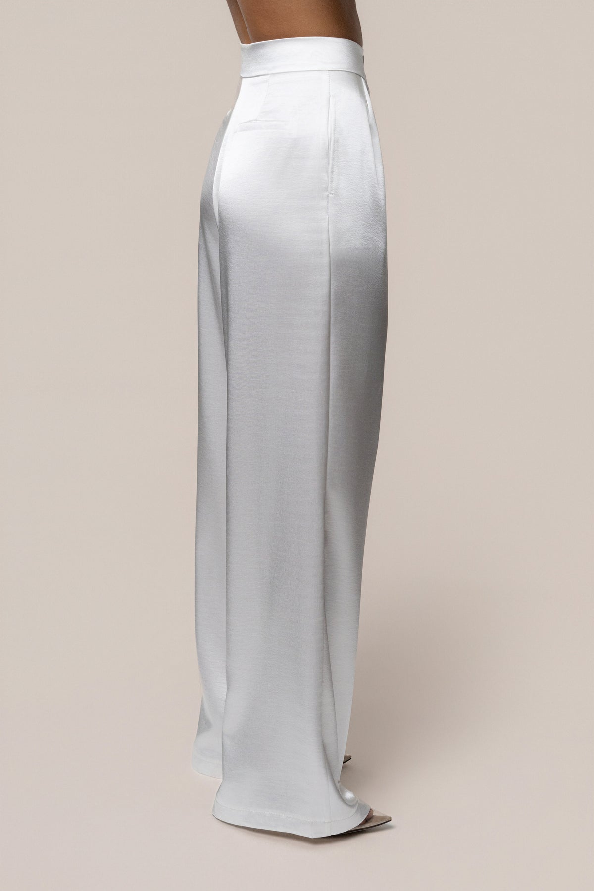 White Signature Satin Trousers