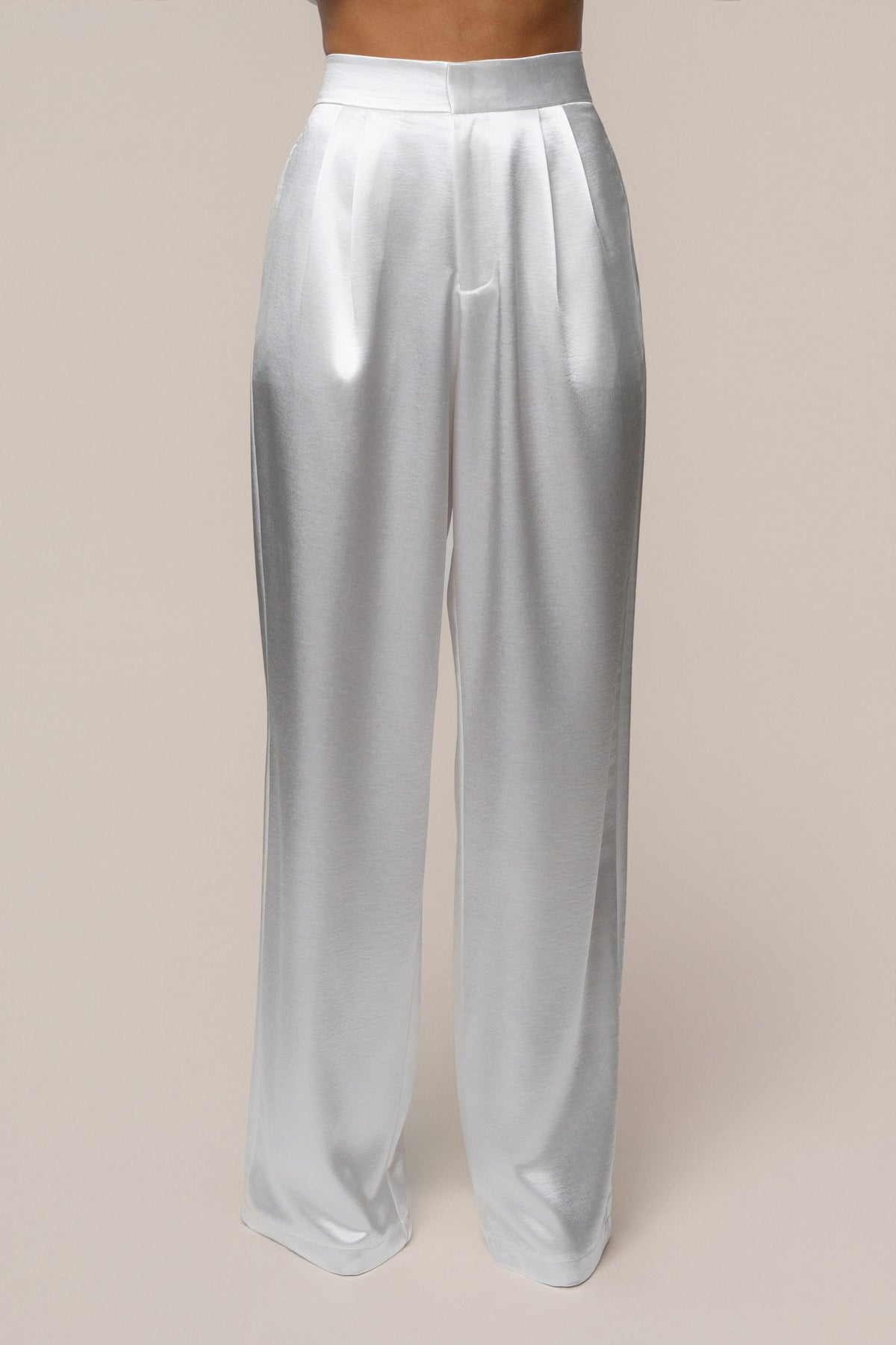 White Signature Satin Trousers