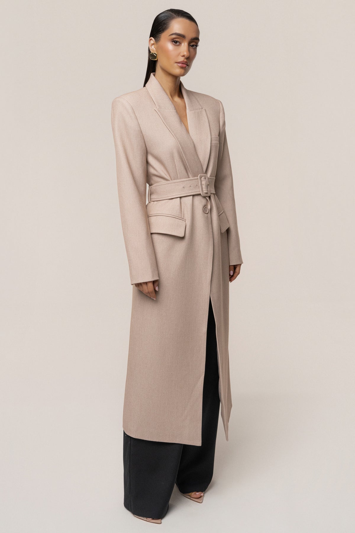Beige Longline Tailored Coat