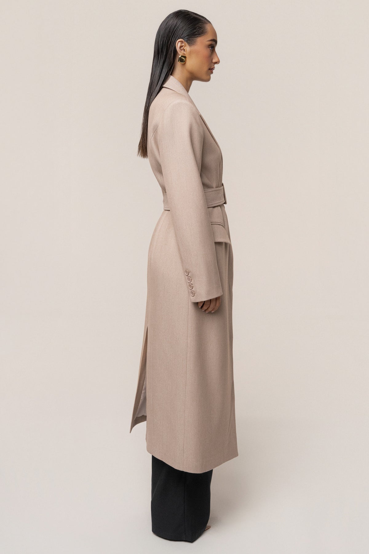 Beige Longline Tailored Coat