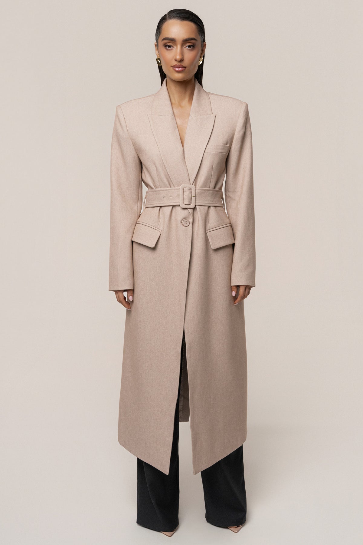 Beige Longline Tailored Coat