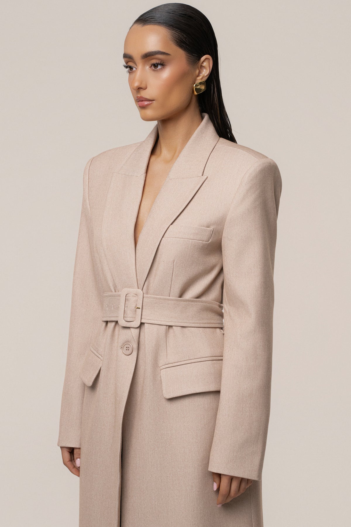 Beige Longline Tailored Coat