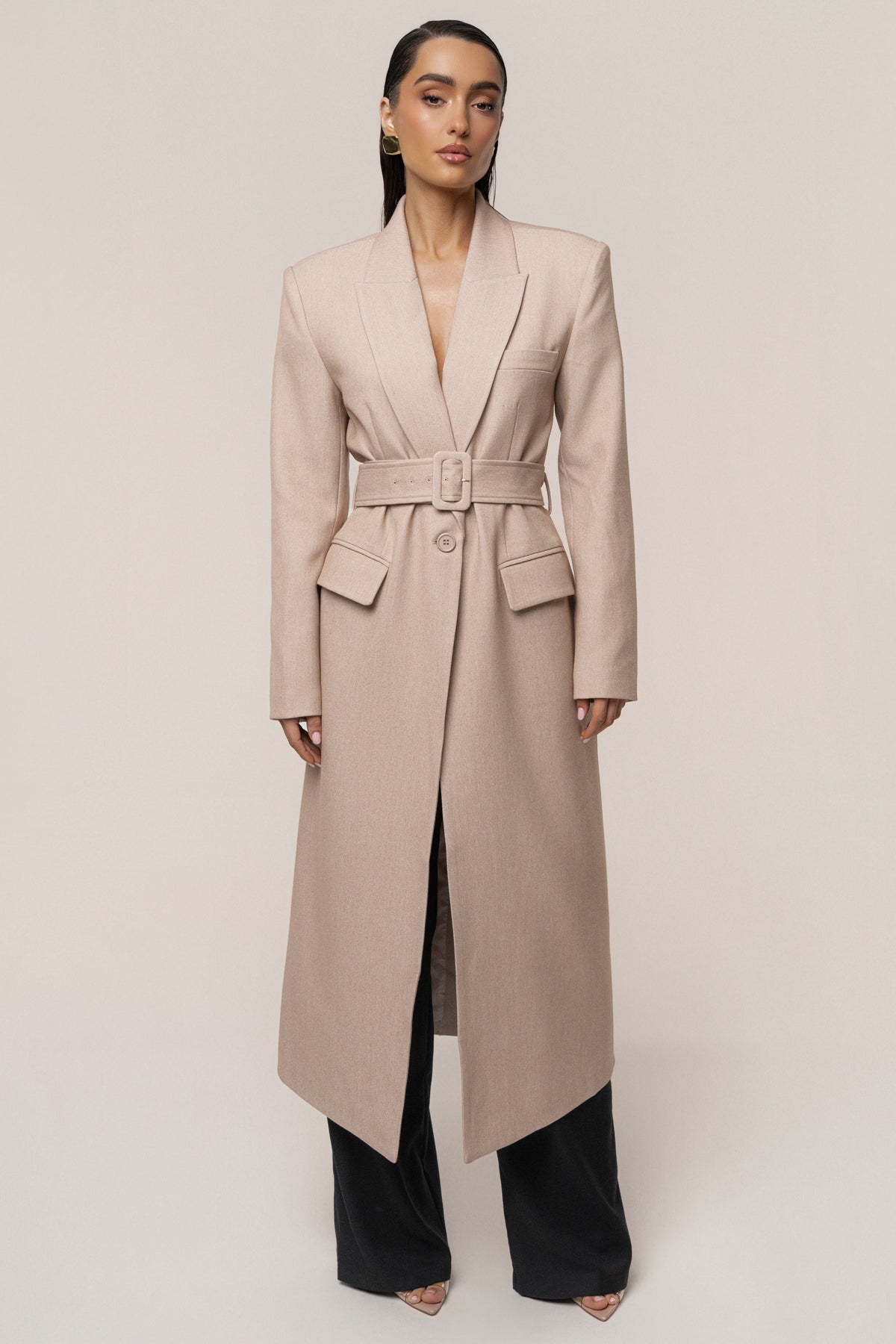Beige Longline Tailored Coat