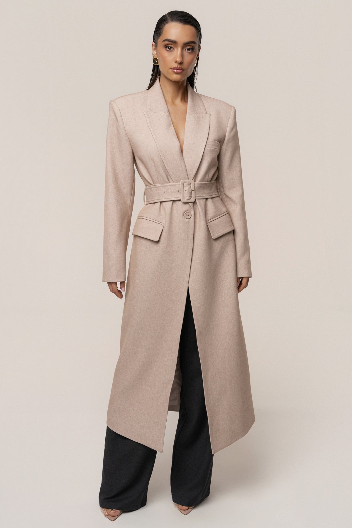 Beige Longline Tailored Coat
