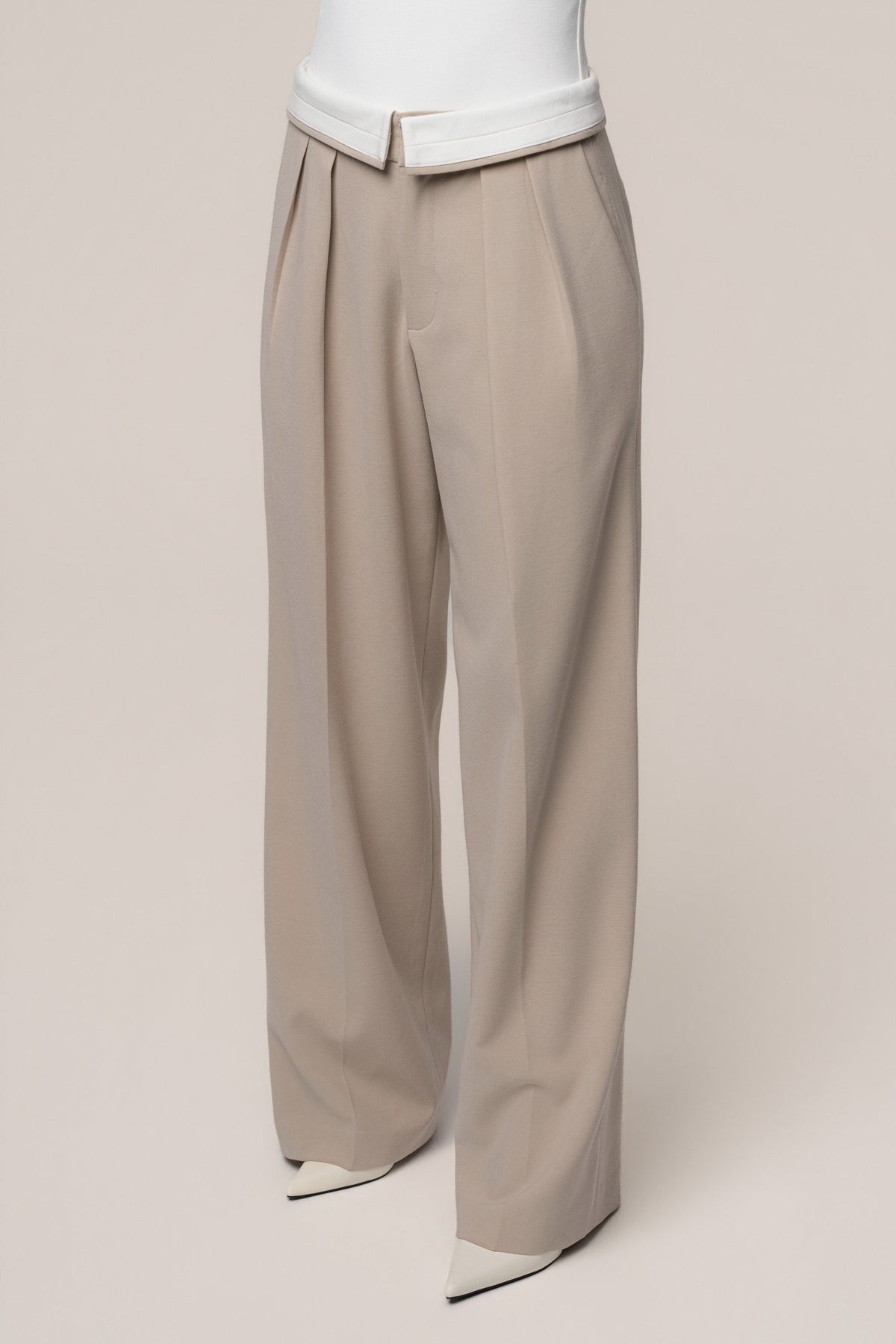 Beige/Ivory Command Pleat Trouser
